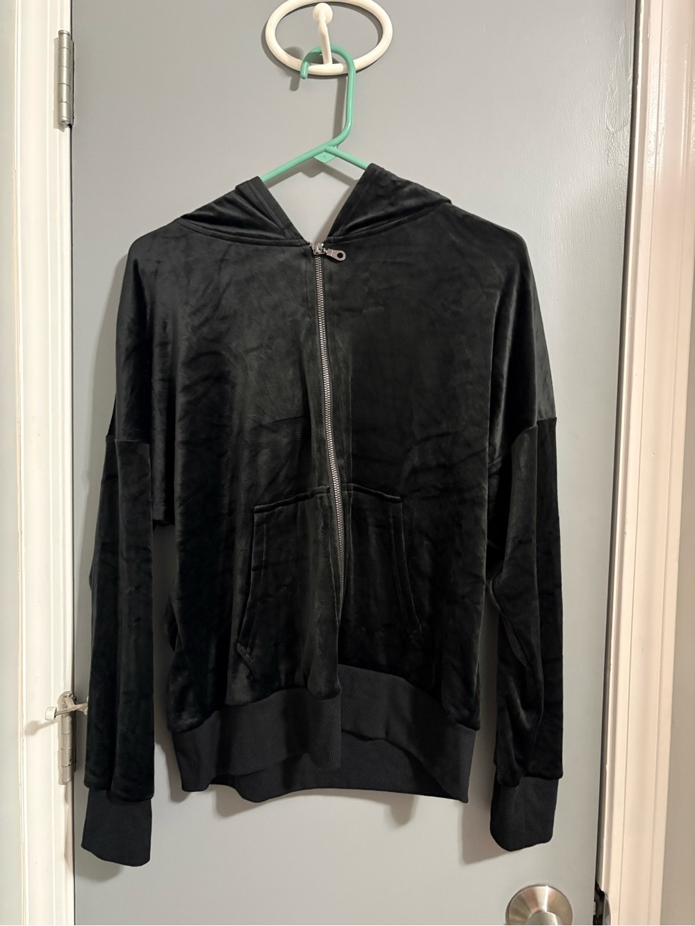 Felina Black Velvet Zip-Up Hoodie Jacket